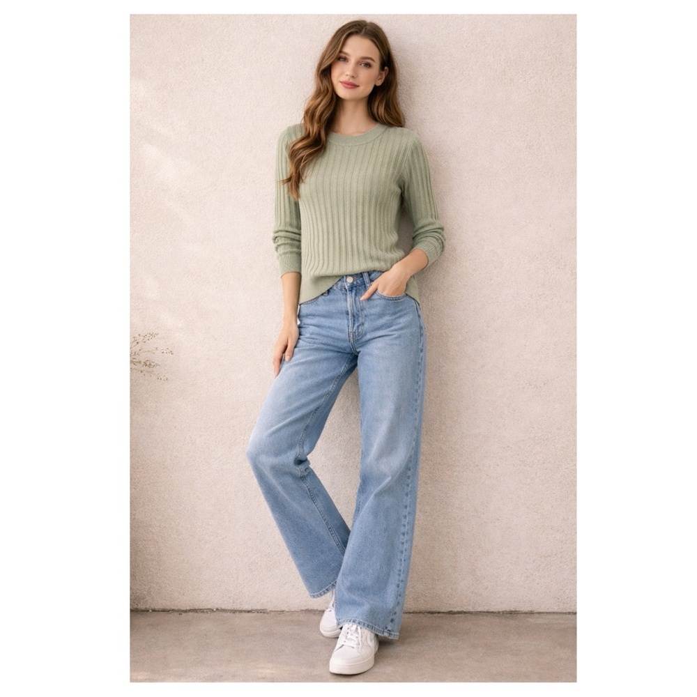Elie Tahari 100% cashmere ribbed sweater pullover Size M dusted‎ pistachio green